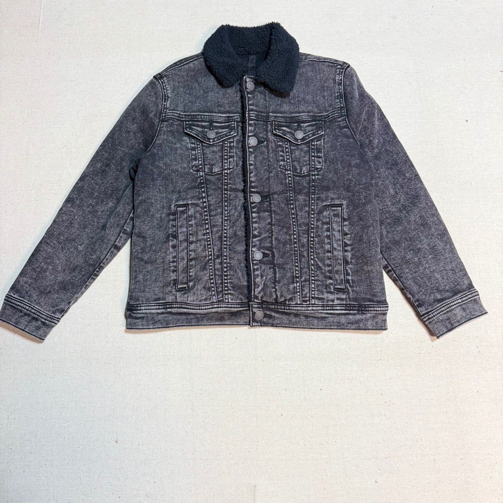 Abercrombie Kids Denim Jacket 11/12 Sherpa Lined Acid Wash Black 232-722-0344